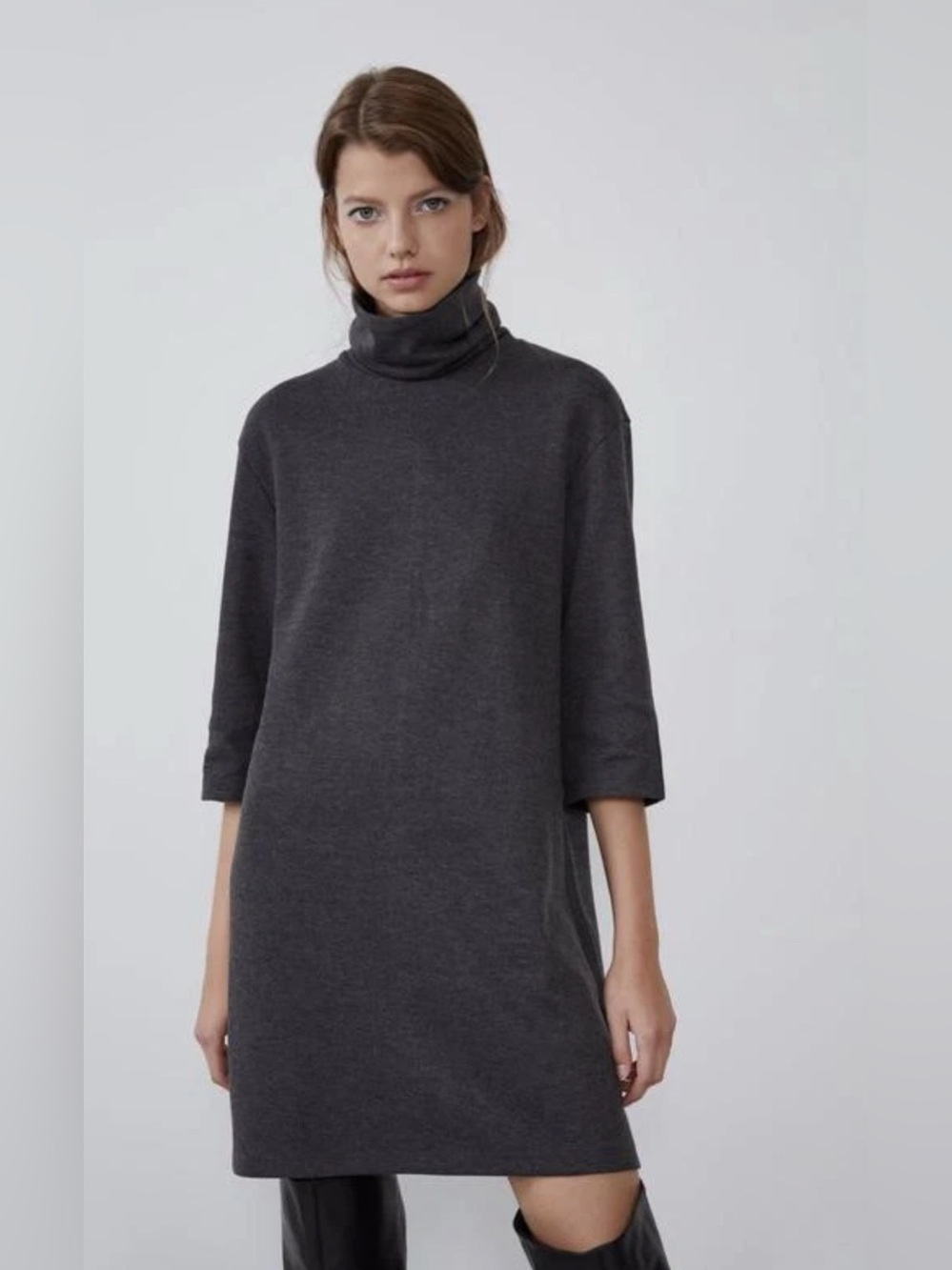 Zara Gray Turtleneck Knit Dress
